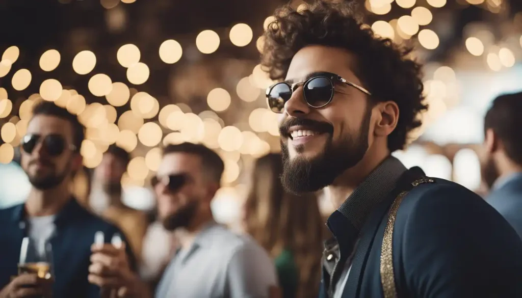 a man with curly hair and goatee beard wearing sunglasses